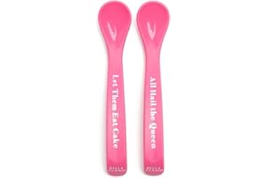 Bella Tunno Wonder Spoons - Soft Baby Spoon Set Safe for Baby Teething & Toddler Spoons, Food-Grade BPA Free Silicone Self Feeding Spoon 2pk, Eat Cake Hail Queen