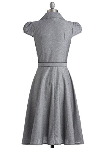Collared Gray Rockabilly Swing Belted Shirt Dress เดรส แฟชั่นชุดทำงาน BI.TENCON Vintage Inspired 50s