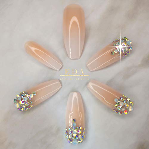 EDA LUXURY BEAUTY NATURAL NUDE PINK WHITE OMBRE FRENCH 3D JEWEL DESIGN Full Cover Press On Gel Glitter Shiny Artificial Tips Acrylic Extreme False Nails Extra Long Ballerina Coffin Square Fake Nails 4 EDA LUXURY BEAUTY NATURAL NUDE PINK WHITE OMBRE FRENCH 3D JEWEL DESIGN Full Cover Press On Gel Glitter Shiny Artificial Tips Acrylic Extreme False Nails Extra Long Ballerina Coffin Square Fake Nails