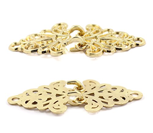 Bezelry 4 Pairs Filigree Trivet Cape or Cloak Clasp Fasteners. 64mm x 29mm Fastened. Sew On Hooks and Eyes Cardigan Clip (Gold) - Thumbnail 2