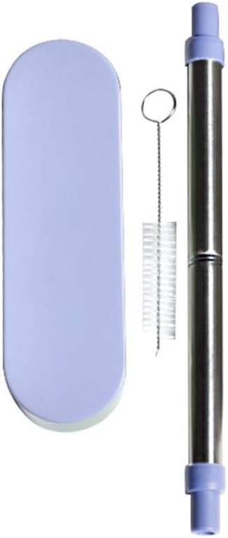 Reusable Collapsible Straw with Cleaning Brush, Portable Stainless Steel Drinking Straws Foldable Premium Food-Grade Portable Set with Storage Metal Box for Travel, Household, Outdoor (Blue)