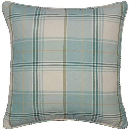 JACQUARD TARTAN CHECK DUCK EGG BLUE CREAM 18" 45CM PIPED CUSHION COVER