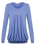 Jazzco Womens Long Sleeve Scoop Neck Pleats Blouse Shirts