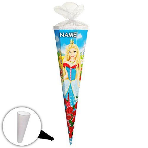alles-meine.de GmbH 10 Stück 3-D Glitzer Effekt ! Schultüten - Märchen Prinzessin & Rosenranke - 50 cm - 6-eckig - incl…