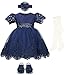 Lilax Baby Girl Newborn Lace Princess Wedding Party Dress Gown 4 Piece Deluxe Set 0-3 Months Navy