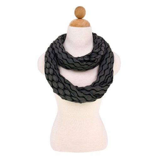 Premium Circle Wave 2 Tone Infinity Loop Scarf, Charcoal