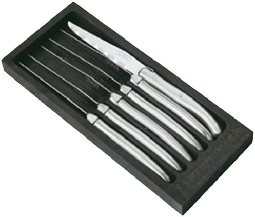 Set of 6 Authentic French Laguiole Steak Knives By Jean Dubost with Authenticity Certificate, Brushed Handles