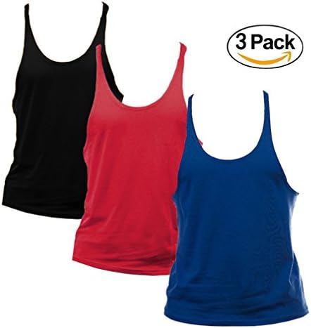 thy Cotton Fitness Sweat Muscles Vest Cotton Loose Gym Vest Y-back Bod. (3Pack, Small)