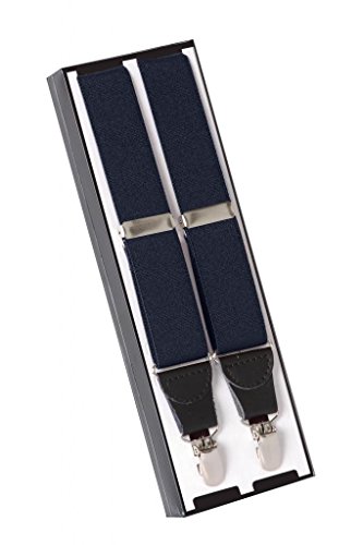 Mens Elastic X-back Adjustable Clip-on Suspenders With Leather Trim - Navy (Regular, 46" Long)