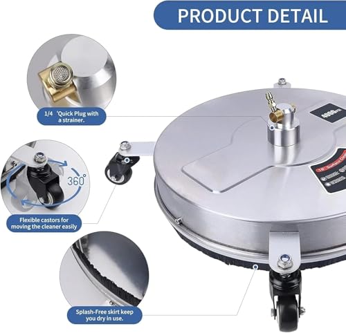 HoldOneLight Limpiador de Superficies 33cm con 4 Ruedas, Acero Inoxidable y Conector rápido 1/4", Accesorio hidrolimpiadora con Varillas y boquillas Repuesto, hasta 4000 PSI