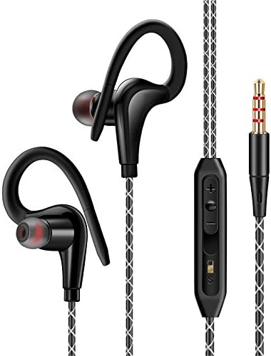 BearBizz T70 Wired 3.5mm non-slip Sweatproof Sports Headset Music Headphones with mic for Running/Gym/Outdoors, in-ear earbuds for iPhone, Samsung, iPod, and more (Black)