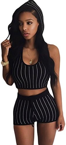 BENNINGCO Womens Fashion Black Hooded Crop Top and Short Set (Size,S)