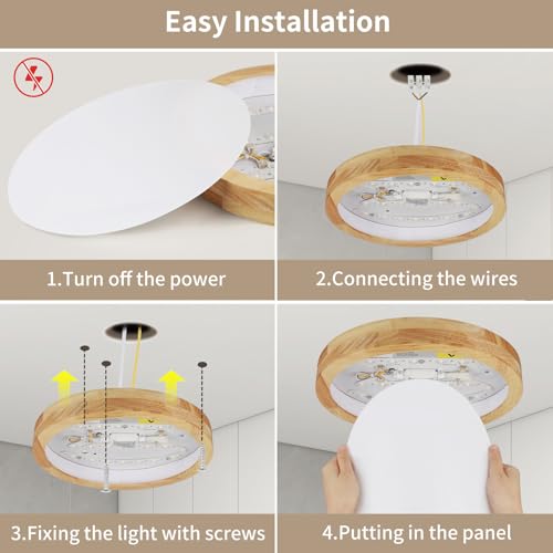 Kambo LED Ceiling Light Wood 3000K Warm White 24W 3100LM | Round Nordic Flat Ceiling Light Diameter 30 cm for Bedroom, Living Room, Kitchen, Dining Room, Hallway