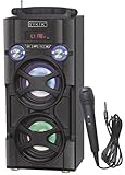 Sykik SP966BT, Bluetooth Karaoke, PA System, Tower Speaker, Boom Box. Rechargeable Battery. with FM, SD, USB, Mic, AUX Ports. Beautiful Color Changing LED Light Speakers. Remote Control.