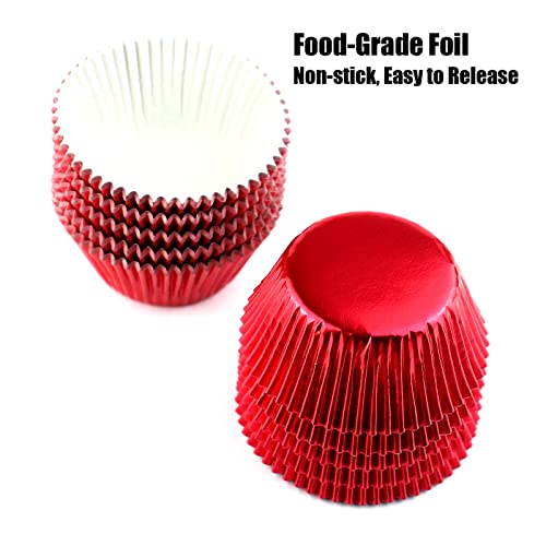 Keeposs Red Foil Metallic Cupcake Liners Wrappers Baking Cups Paper