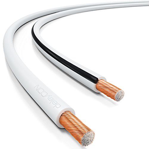 deleyCON 25m (82.02 ft.) Loudspeaker Cable 2x 0.75mm² Speaker Cable CCA Copper-Coated Aluminium 2x24x0.20mm Filaments Polarity Marking - White