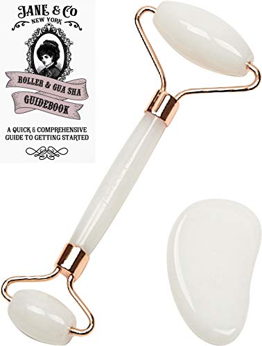 Spa Grade Marble Jade Roller for Face with Marble Gua Sha | Marble Face Roller Massager | White Jade Facial Roller | Marble Jade Rollers | Wrinkle Roller