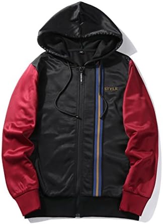 Men's Crewneck Hoodie Cozy Sport Outwear Full-Zip Pullover Hooded Sweatshirt Long Sleeve Coat Outwear Black Medium
