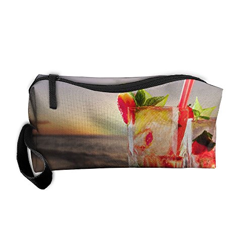 Cosmetic Bags With Zipper Makeup Bag Beach Strawberry Cocktails Drink Middle Wallet Hangbag Wristlet Holder