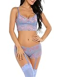 Avidlove Women’s 2 Piece Lingerie Sets Lace Babydoll Mini Bodysuit Sleepwear with Garter Belt