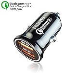 Dual USB Car Charger Adapter: Fast Charging 36W /6A Cigarette Lighter Power Outlet for Phone/Device - Compatible with 5, 6, 7, 8 X,Plus, iPad 2, Mini, Samsung Galaxy s8, s7, Android Smartphones
