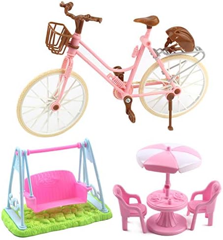 Beetest uk Funny Bicycle Swing Desk Chair Toys Doll House Accessories Set Compatible with Barbie Dolls Children Girls Birthday Xmas Gifts
