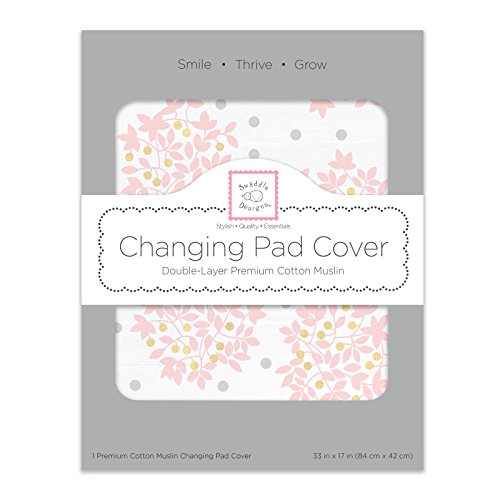 SwaddleDesigns Cotton 2 Layer Muslin Changing Pad Cover, Heavenly Floral with Shimmer, Pink