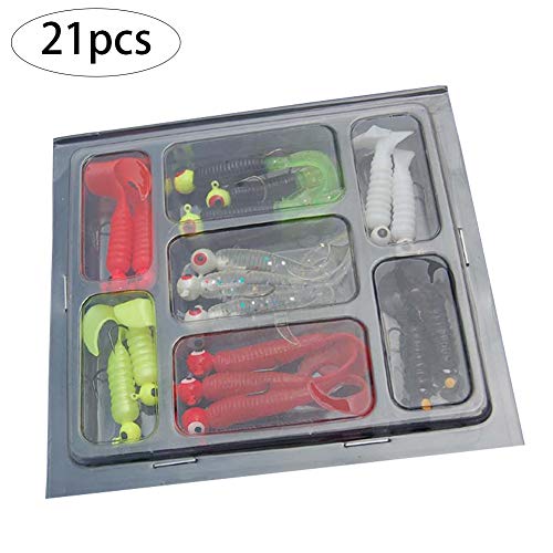 C/N 21 Stück Angelköder Jigköpfe Angeln Mini Soft Baits Lebensechte Köder mit Angelzubehör Box für Forelle Zander… – Bild 3