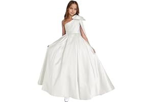 QUPHGN One Shoulder Flower Girl Dress with Big Bow Satin A Line Pageant Dresses Princess Sleeveless First Communion Gowns