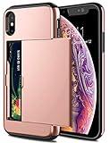 SAMONPOW Case for iPhone Xs Max Hybrid iPhone Xs Max Wallet Case Card Holder Shell Heavy Duty Protection Anti Scratch Dual Layer Hard PC Rubber Bumper Cover for iPhone Xs Max 6.5 inch Rose Gold