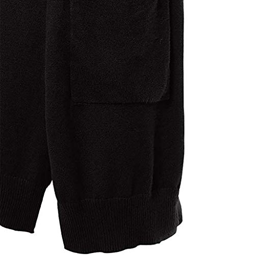 jiumoji Women Autumn Winter Knit Coat Blouse Long Sleeve Casual Kimono Pocket Casual Long Jacket Cardigan (-Black, M)