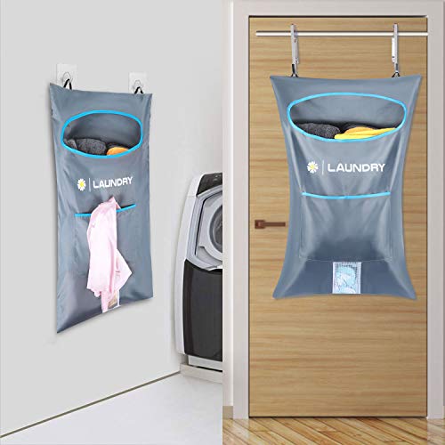 Lemecima 2 stück Wäschesack Reise, Wäschesammler tür, Wäschesack Camping mit Edelstahl Türhaken und Schultergurten für Schlafzimmer Badezimmer Wohnheim, Grau