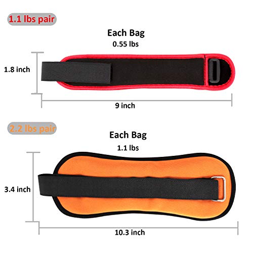 Wesoke Ankle/Wrist Weights, Small Hand Leg Arm Cuff Weight Set for Women Men and Kids, with Adjustable Straps for Fitness Dancing Exercise Gym Workouts Training Running Aerobics (1 Pair, 2lb Orange)