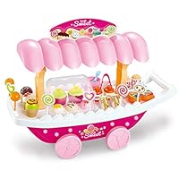 BJLWTQ Kids Pretend Food Toy Ice Cream Candy Cart Shopping Trolley Set Toy Pretend Play Game Toy Set with Music and Lighting Educational Puzzle Toy Gift for Child 3+