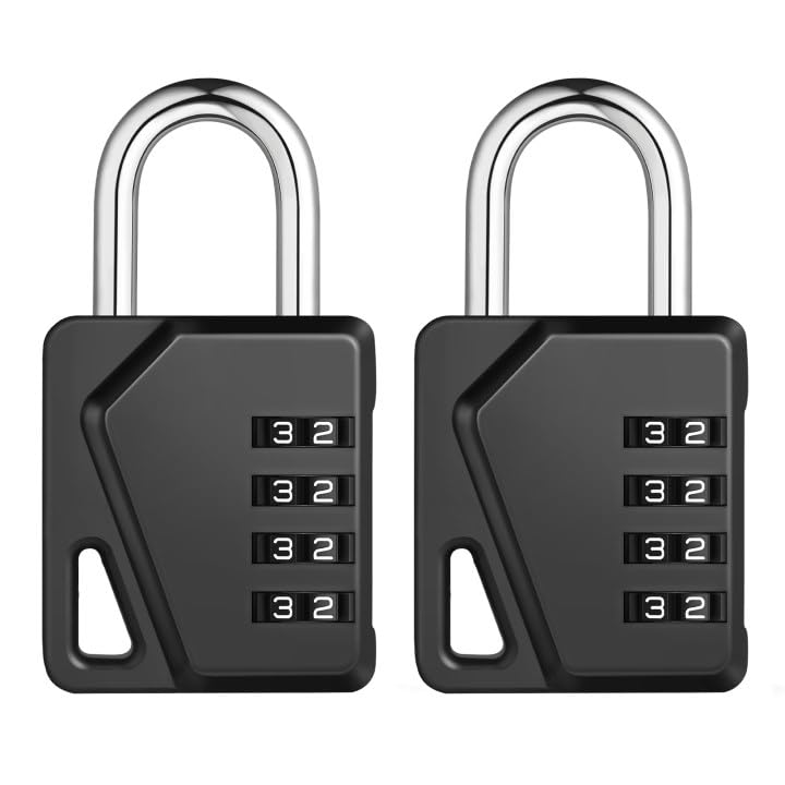ZHEGE 4-Digit Combination Padlock with DIY Name Tags, Heavy Duty Weatherproof Outdoor Lock for Gym & School Lockers, Shed, Fence, Gate - New Version (Black, 2 Pack)