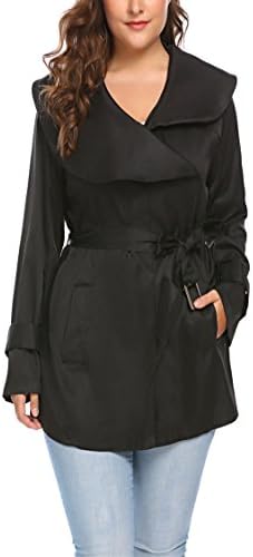 Vestyle Women's Plus Size Lapel Short Trench Coat With Striped Belt
