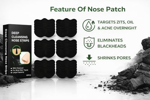 PRIMEBLYᵀᴹ Blackhead Nose Strips 30pcs | قناع إزالة الرؤوس السوداء الفوري | Bamboo Charcoal Nose Pore Cleaner | ماسك للأنف لإزالة الدهون وتنظيف المسام | Deep Cleansing Pore Strips for Men & Women
