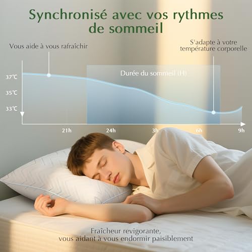 TESQ Pillow 65 x 65 cm Set of 2 Soft and Breathable Pillows, Filling 70% 7D and 30% 1.33D Polyester Fibre, Comfort and Balanced Support, Suitable for All Sleeping Positions