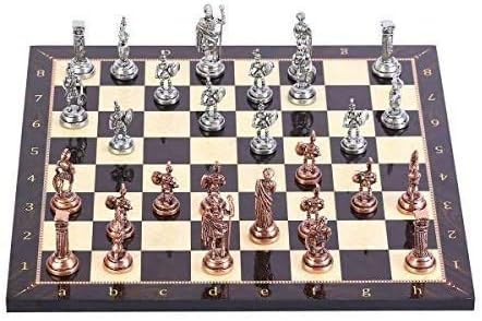 チェスセットボードゲーム大人の子供向けゲームトラベチェスセット 国際チェス歴史的アンティーク銅ローマフィギュア金属チェスセット 手作り のピース クルミ模様の木製チェスボード小型キング4 ポータブル大人の子供向けゲームトラベ Innhs Edu Ph