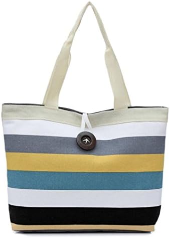 Luoluoluo Beach bag Girl Color Stripe Shopping Bag Summer Shoulder Canvas Bag Handbag