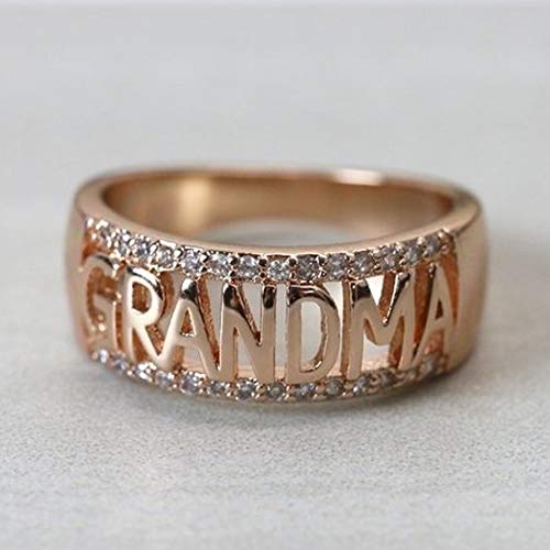 DesirePath Women Charming 18K Diamond Grandmother Ring Wide Bands Jewelry Rose Gold