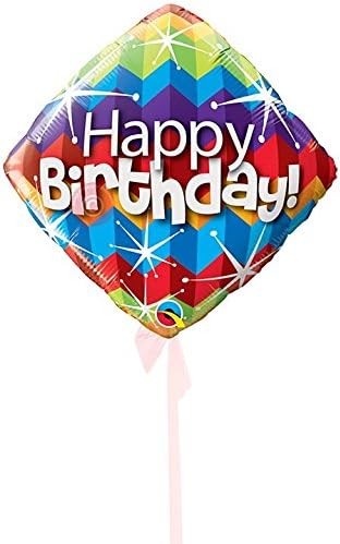 Happy Birthday Zig Zags and Starbursts - Inflated Birthday Helium Balloon Delivered in a Box -Single Balloon - Bloonaway