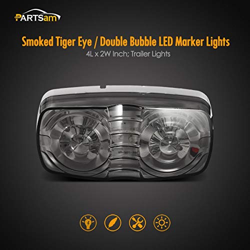 Partsam 14x Red/Amber Double Bullseye led Marker Light Side Marker Light Smoke Lens, Tiger Eye/Double Bubble LED Marker Lights, 4" Rectangular Rectangle Led Truck Trailer RV Camper Light
