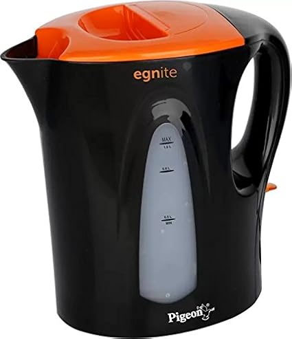 Pigeon Kitchen Appliances Plastic Egnite EG1200W Electric Kettle, 1.0 Litre (Black and Orange)