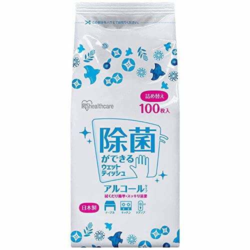 アイリスオーヤマ(IRIS OHYAMA) ウェットティッシュ [詰替] アルコール 日本製 除菌 WTT-100A ホワイト 100枚入り