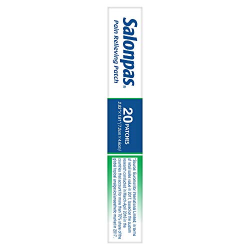SALONPAS PAIN RELIEVING PATCH, 20 COUNT, FOR BACK, NECK, SHOULDER, KNEE PAIN AND MUSCLE SORENESS, 8 HOUR PAIN RELIEF