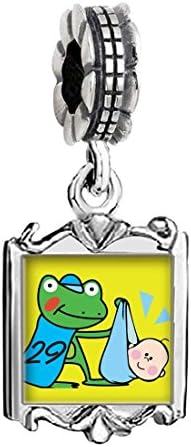 Leap Day Frog Stork Family Mom &amp; Baby Girl &amp; Dad Dangle Bead Charm Bracelet