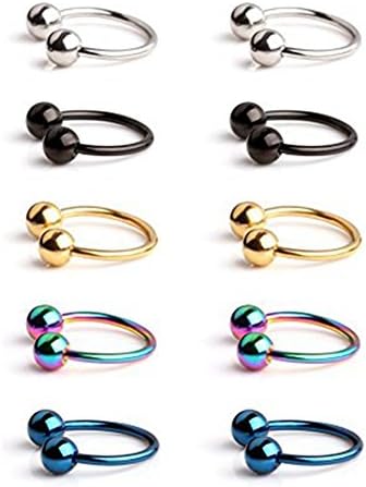 Chryssa Youree 316L Surgical Steel CBR Horseshoe Circular Rings Nose Eyebrow Tragus Lip Ear Hoop Ring Piercing 20G 8MM,10MM 2-12PCS (ED-78) (10PCS- 20G 5/16'' Mix color)