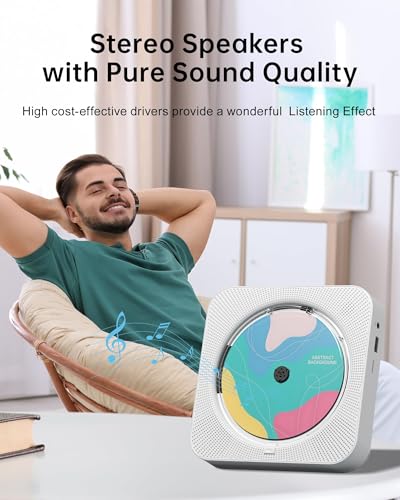 CD Player Portable with Bluetooth 5.1Desktop CD Player with HiFi Sound Speakers,Remote Control,Dust Cover,LED Display,Boombox FM Radio,USB/AUX for Home,Gift,Kids(White)