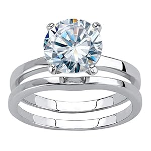 Palm Beach Jewelry Platinum-Plated Round Cubic Zirconia 2-Piece Solitaire Bridal Ring Set